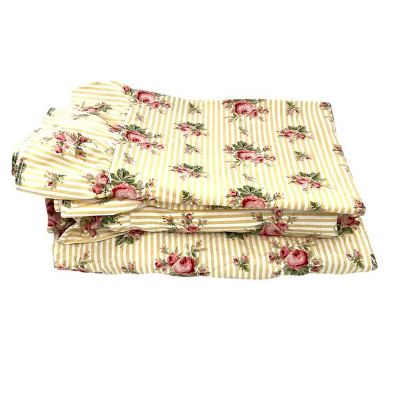 Ralph Lauren Sophie Brooke Floral roses strips ruffle edge sheet set - Picture 1 of 9